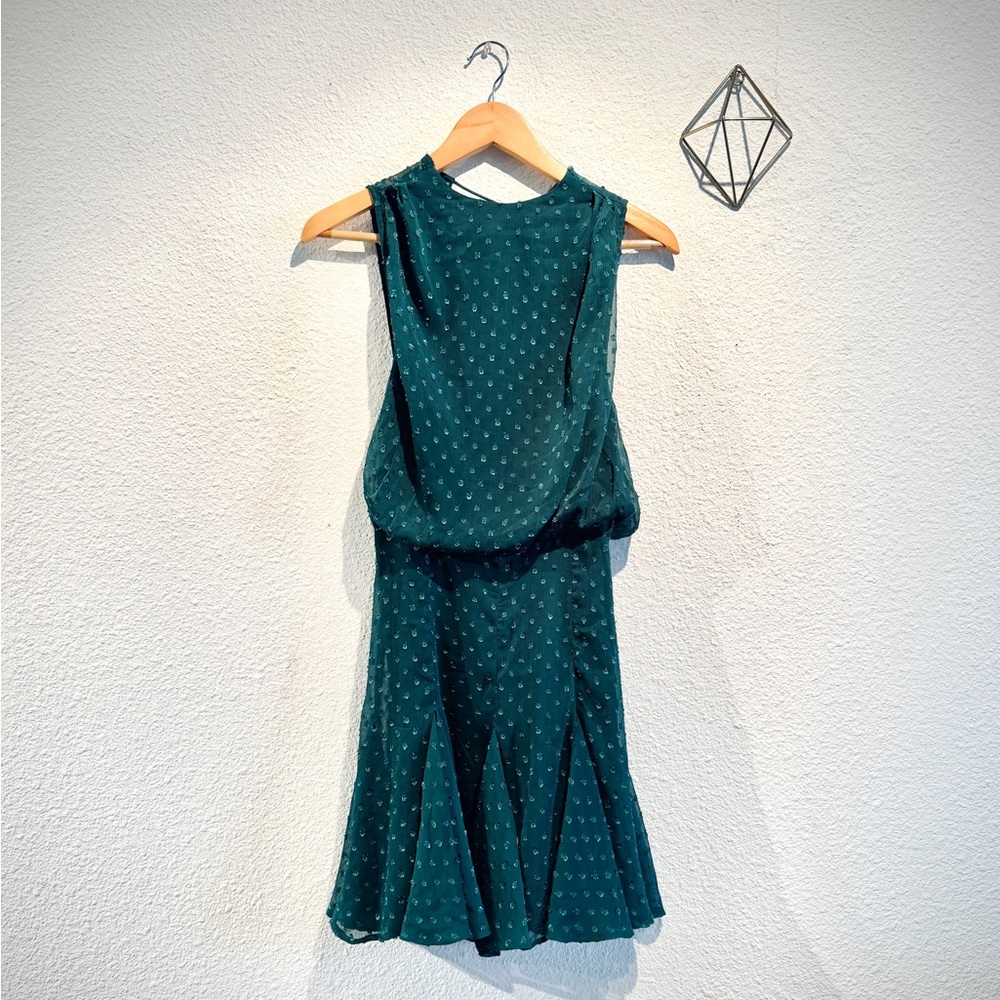 High Neck Dotted Green Dress with Open Back | Brand New